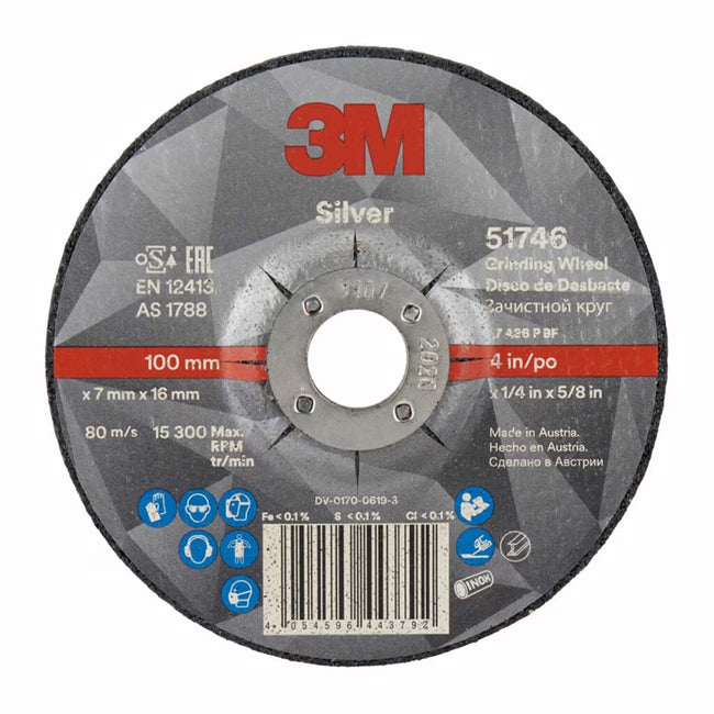 3M 51746 Silver Depressed Centre Grinding Wheel 100x7x16mm