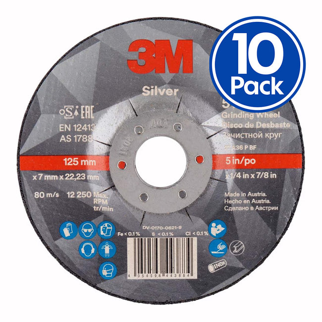 3M 51748 Silver Depressed Centre Grinding Wheel 125x7x22mm x 10 Pack