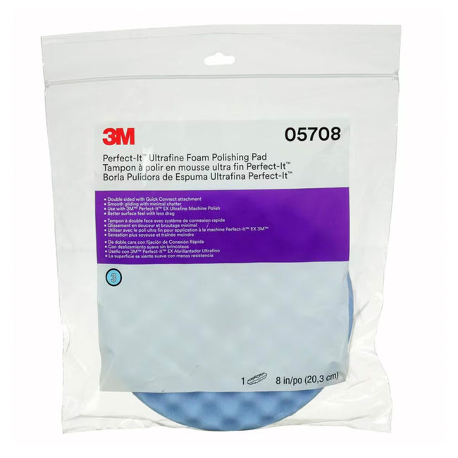 3M 05708 Perfect-It Ultrafine Polishing Pad 200mm 8" Blue Foam Double Sided Buff