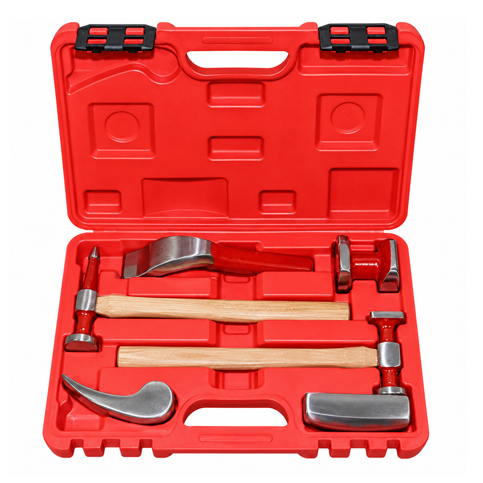 GPI 6 Piece Panel Beating Hammer & Dolly Kit Hickory Handles
