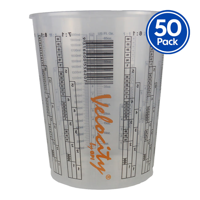 VELOCITY Calibrated Graduated Paint Mixing Cups 2000ml x 50 Pack VM2