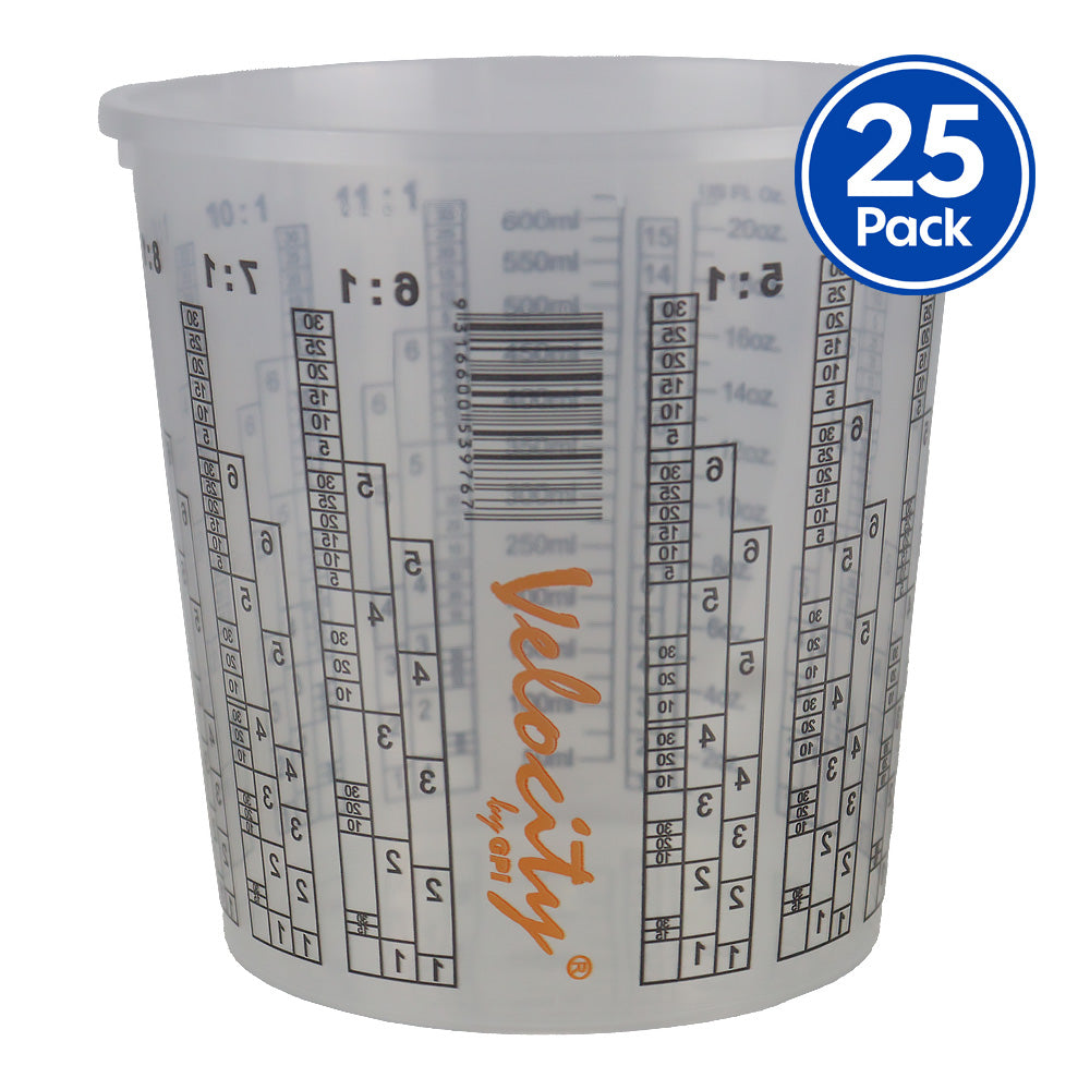 VELOCITY Calibrated Graduated Paint Mixing Cups 600ml x 25 Pack VM6
