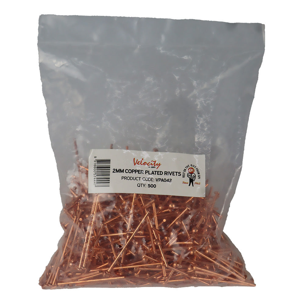 VELOCITY 2mm Copper Plated Rivets 500 Pack Automotive Panel Fixing Fasteners