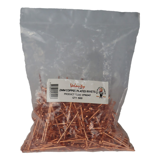 VELOCITY 2mm Copper Plated Rivets 500 Pack Automotive Panel Fixing Fasteners