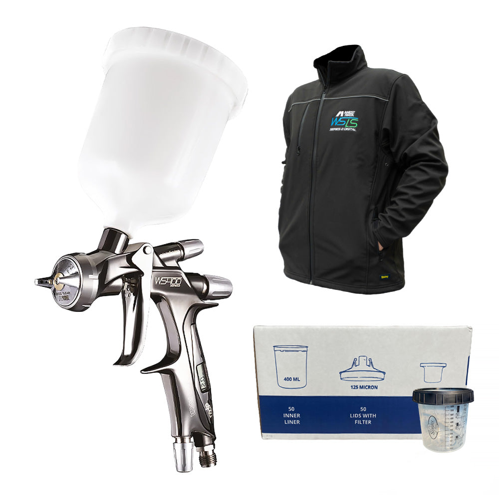 ANEST IWATA WS400 Series 2 Digital HD 1.3mm Clear Coat Spray Gun Bundle