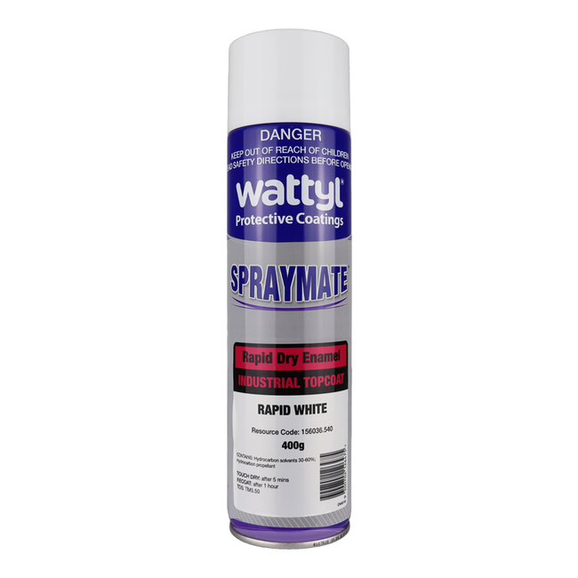 WATTYL Spraymate Industrial Quick Dry 1K Enamel Topcoat 400g Aerosol Gloss White