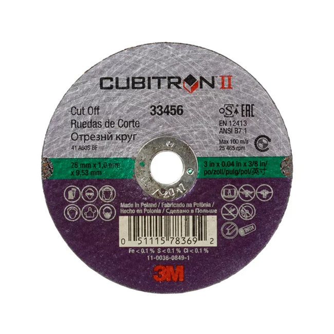 3M Cubitron II Cut Off Wheels 33456 75mm x 1.0mm x 9.53mm x 5 Pack