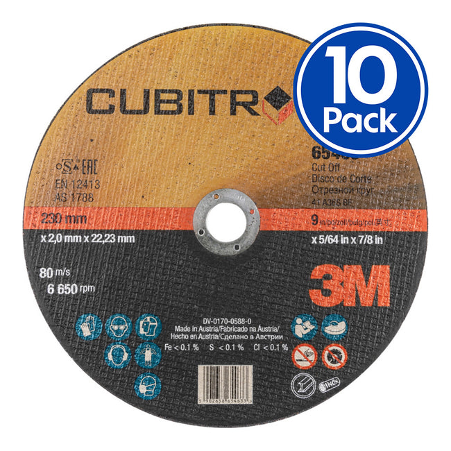 3M Cubitron II Cut Off Wheel 65463 230x2x22mm x 10 Pack 9" Cutting Disc