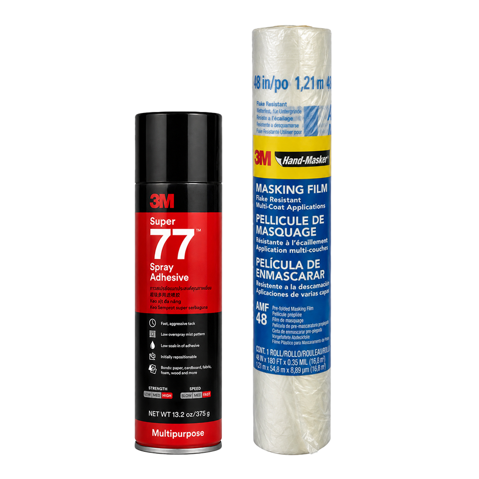 3M Super 77 Multipurpose Spray Adhesive 467g + Hand-Masker Film 1200mm Kit