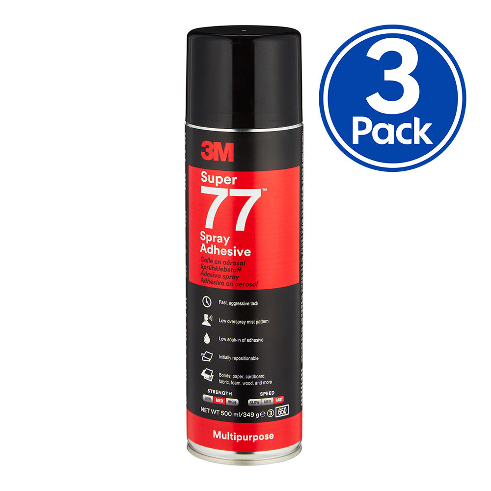 3M Super 77 Multi Purpose Fast Tack Spray Adhesive 375g Clear x 3 Pack