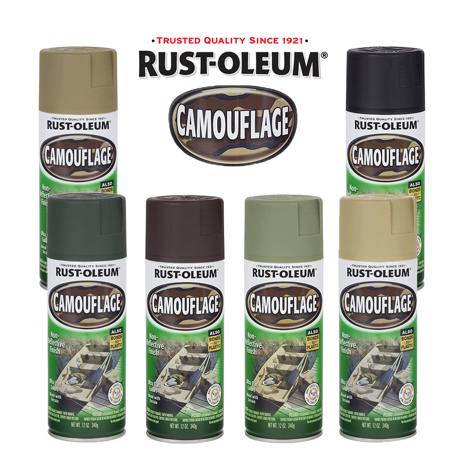 RUST-OLEUM Camouflage Spray 340g Aerosol Ultra Flat Colours Black Green Sand Khaki