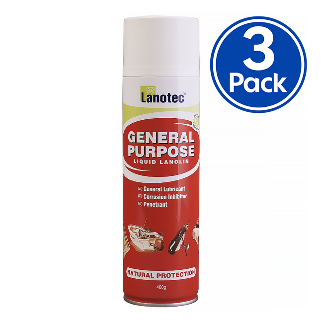 LANOTEC General Purpose Liquid Lanolin 400g Spray Lubricant Corrosion Inhibitor x 3 Pack