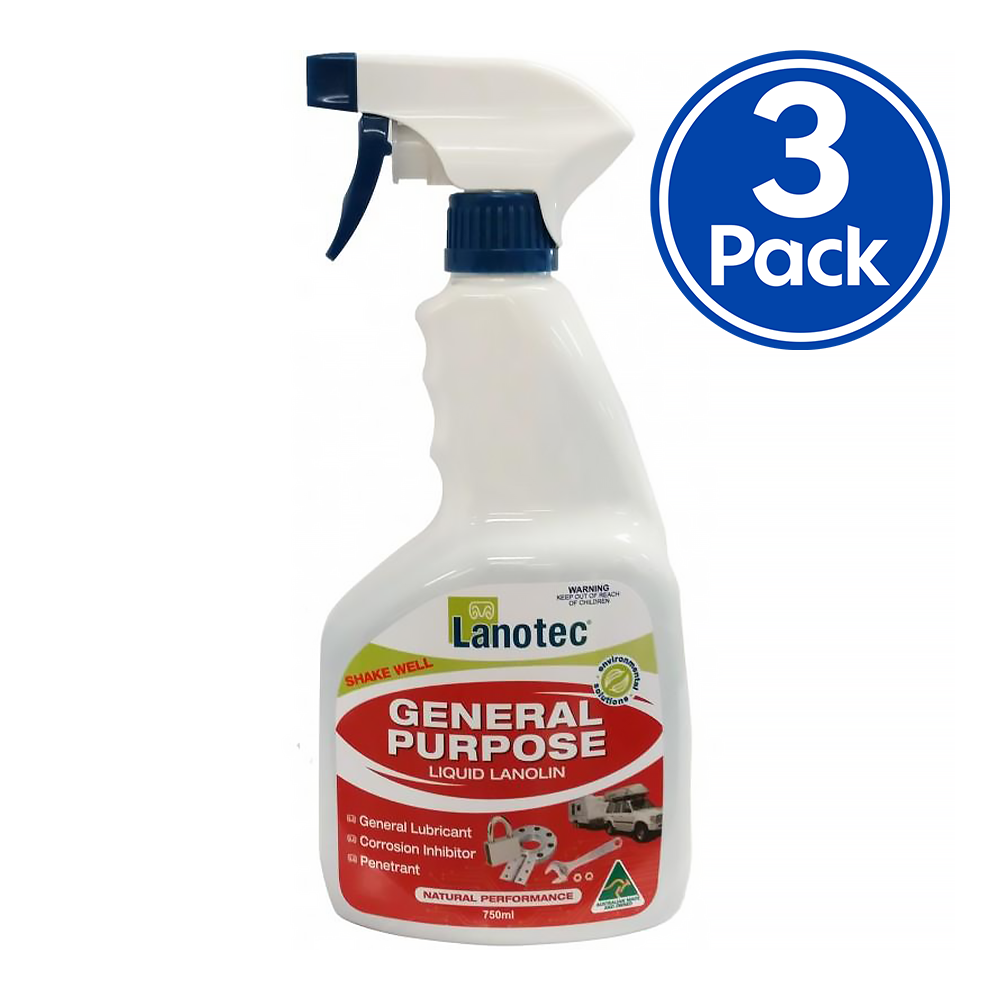 LANOTEC General Purpose Liquid Lanolin 750ml Spray Lubricant Corrosion Inhibitor x 3 Pack