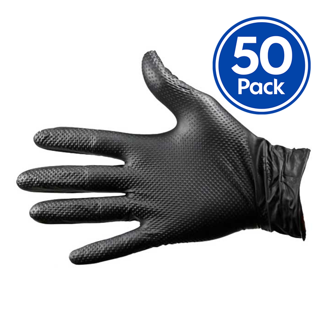 PROVAL Blax HD Heavy Duty Disposable Black Nitrile Gloves x 50 Pack Textured M - XXL