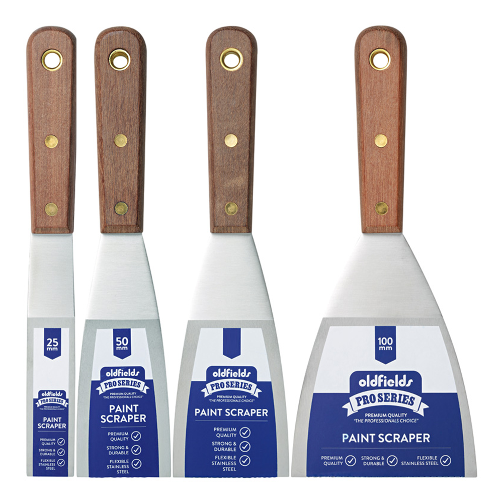 Oldfields Pro Series Scrapers 25mm to 100mm Stainless Steel Paint Stri ...
