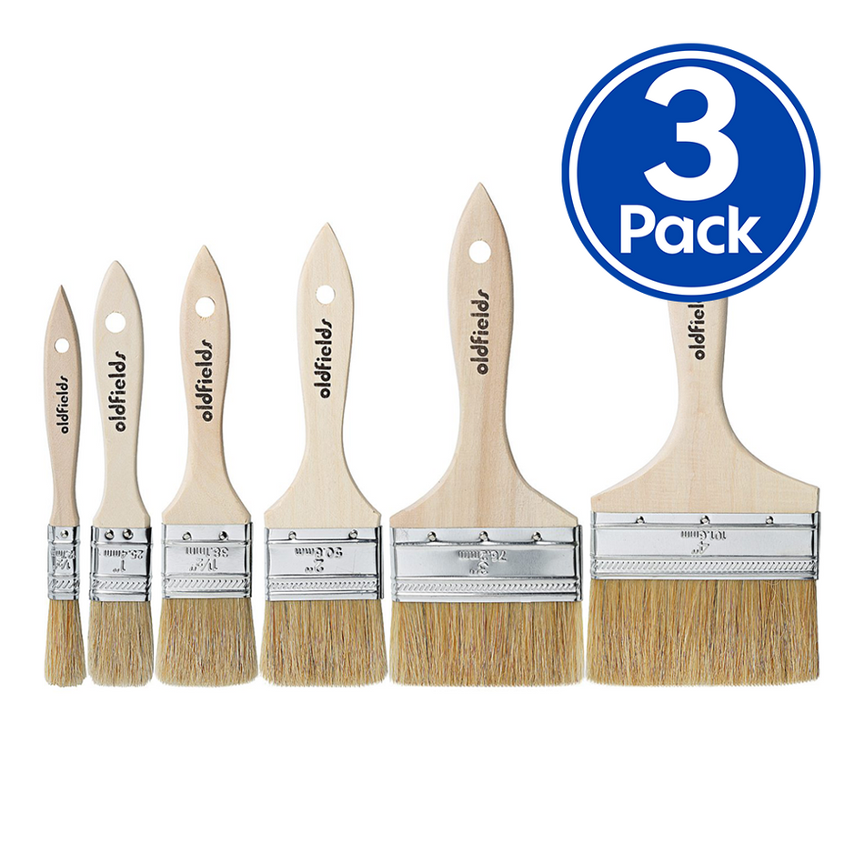OLDFIELDS Industrial All Purpose Economical Chip Paint Brush 12mm to 100mm x 3 Pack