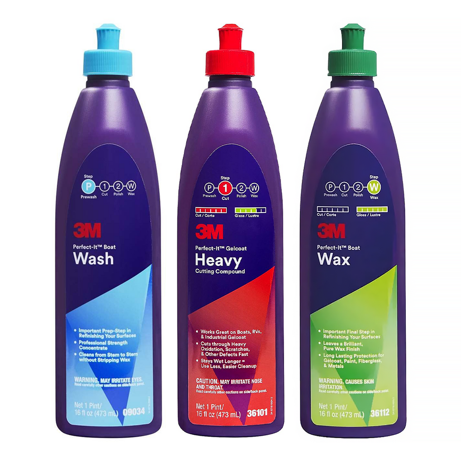 3M Perfect-It Marine Gelcoat Boat Wax Cut & Wax Kit 473ml x 3 Pack Fiberglass Paint