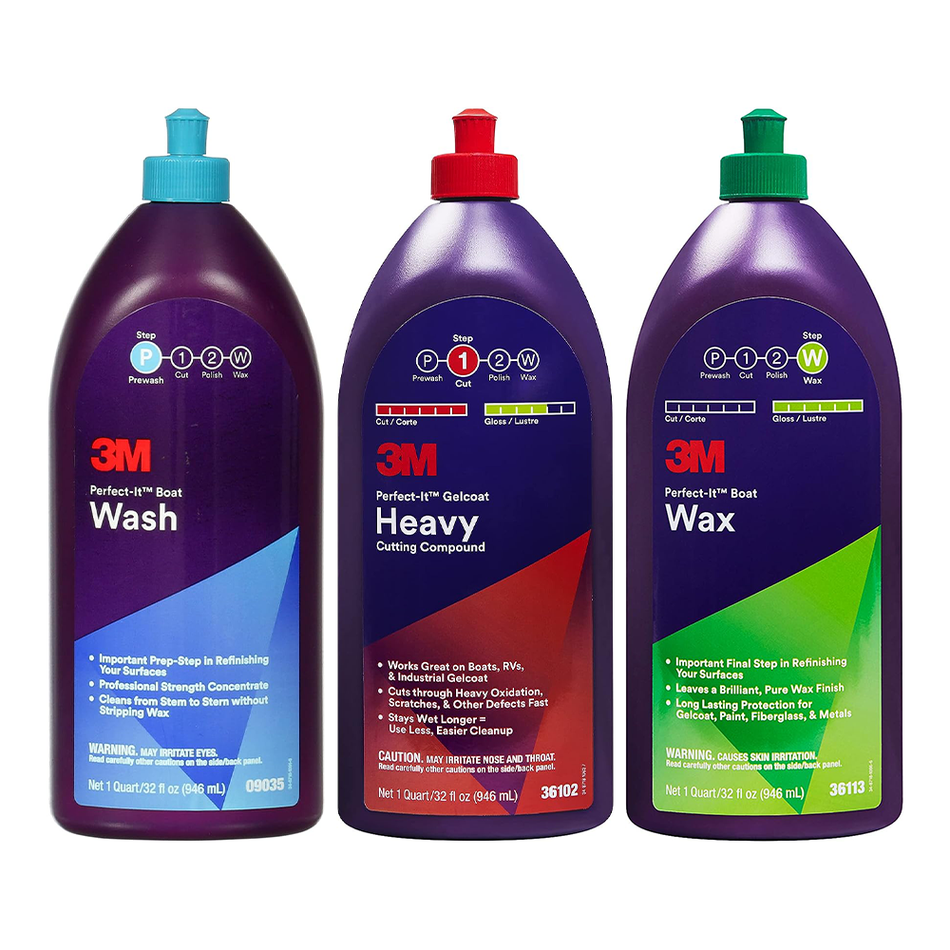 3M Perfect-It Marine Gelcoat Boat Wash Cut & Wax Kit 946ml x 3 Pack Fiberglass Paint