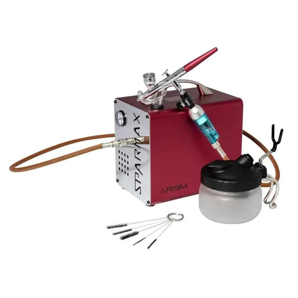 SPARMAX Arism SP35 Airbrush Kit Cleaning Pot Compressor - LIMITED EDITION RED