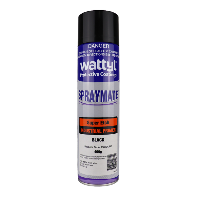 WATTYL Spraymate Industrial Super Etch 1K Epoxy Rich Metal Primer 400g Aerosol Black