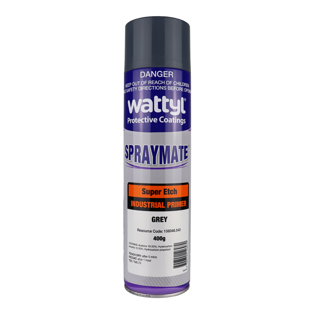 WATTYL Spraymate Industrial Super Etch 1K Epoxy Rich Metal Primer 400g Aerosol Grey
