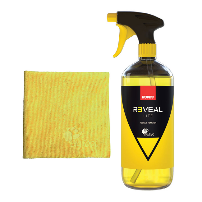 RUPES Reveal Lite Residue Remover 750ml Spray & Yellow Microfibre Cloth Kit
