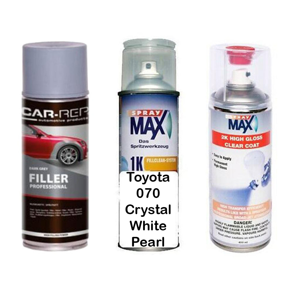 Auto Touch Up Paint for Toyota 070 Crystal White Plus 2k Clear Coat & Primer