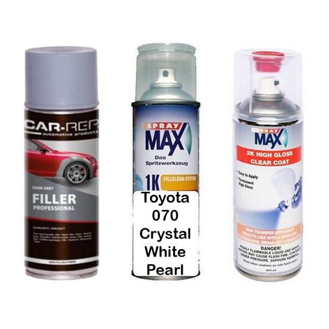 Auto Touch Up Paint for Toyota 070 Crystal White Plus 2k Clear Coat & Primer