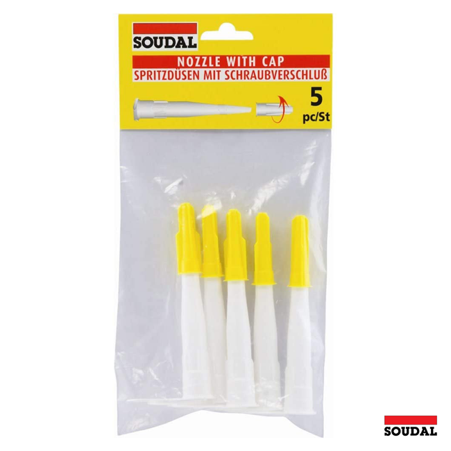 SOUDAL Replacement Silicone Sealant Adhesive Nozzles with Caps x 5 Pack