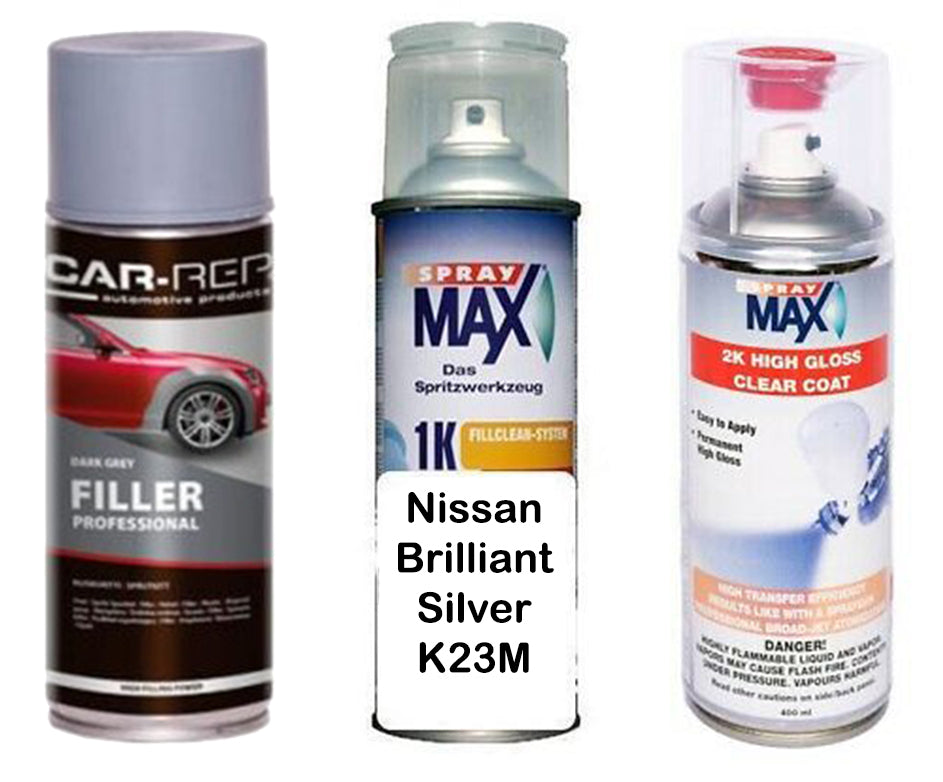 Auto Touch Up Paint Nissan Brilliant Silver K23M Plus 2k Clear Coat & Primer