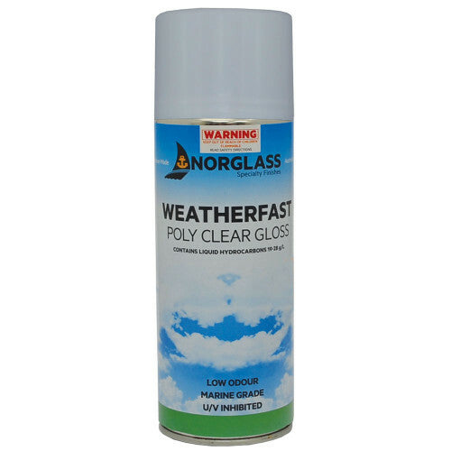 Norglass Weatherfast Poly Clear Satin Gloss Can 300g Marine Varnish Aerosol