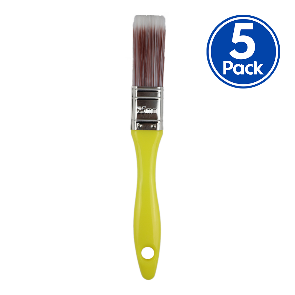 C&A Yellow Brush 25mm x 6 Pack Varnish Paint Interior