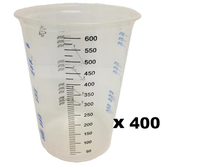 Plastic Paint Mixing 400 x Cups 600ml Graduated Calibrated Spray Painters