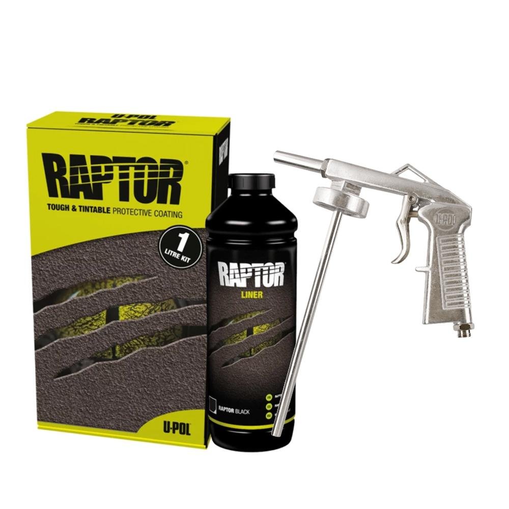 U-Pol Raptor Black Tough Protective UV Resistant Bed Liner Kit 1L + Schutz Gun