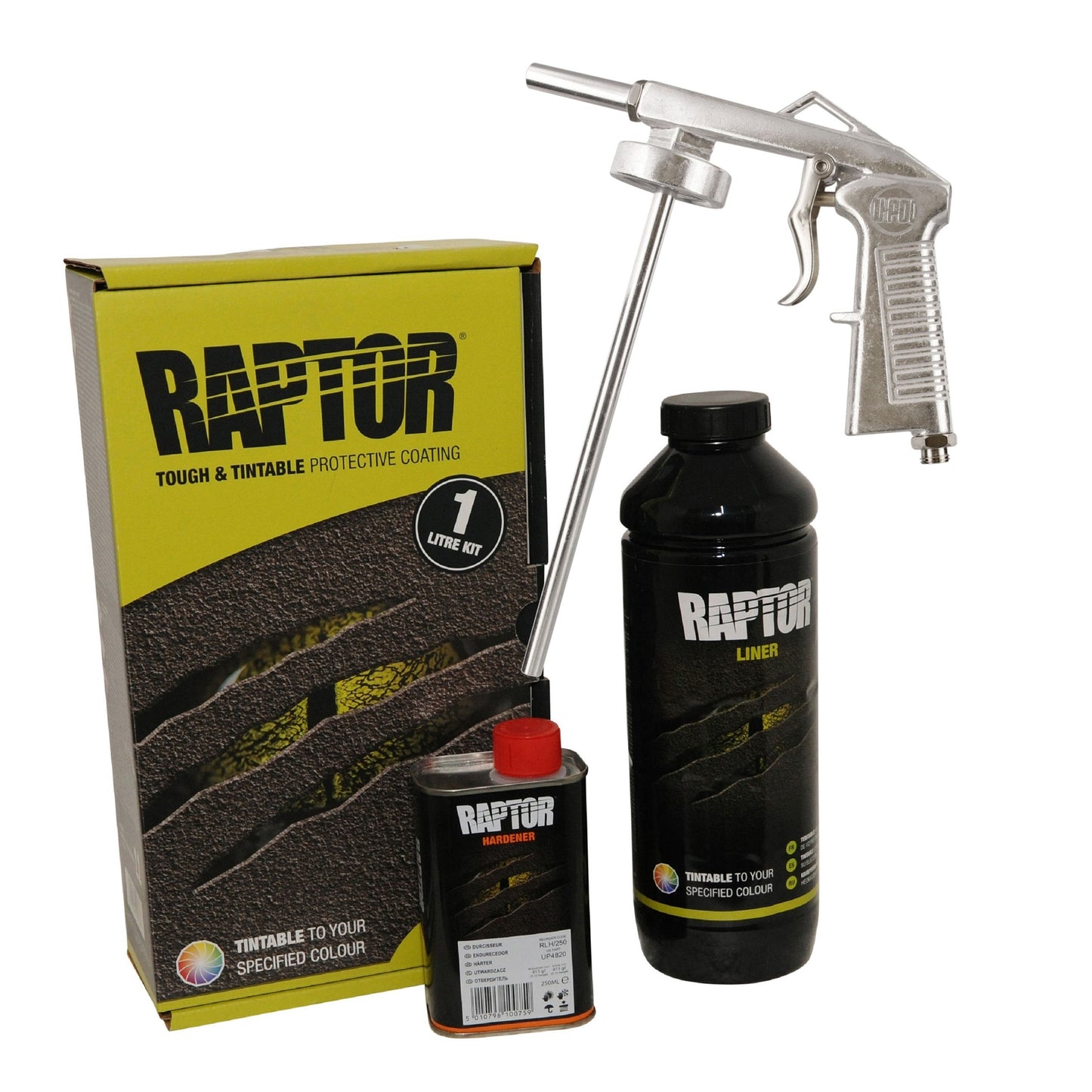 U-Pol Raptor Tintable Tough Protective UV Coating Bed Liner Kit 1L + Schutz Gun