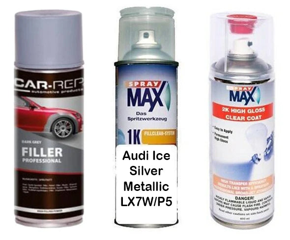 Auto Touch Up Paint Audi Ice Silver Metallic LX7W/P5 Plus 2k Clear Coat & Primer