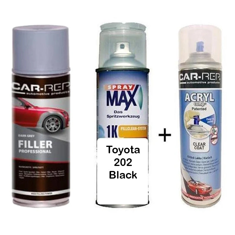 Auto Touch Up Paint for Toyota 202 Black Plus 1k Clear Coat & Primer