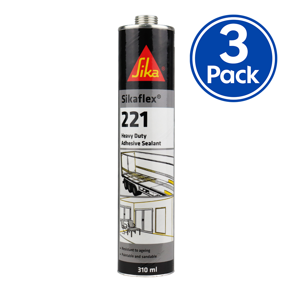 Sika Sikaflex 221 Heavy Duty Adhesive Sealant 310ml Black x 3 Pack