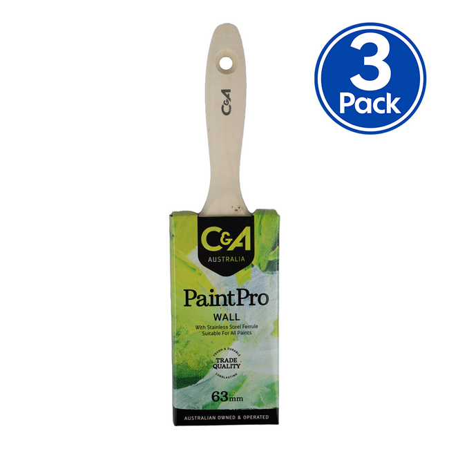 C&A Brushware PaintPro Wall Brush 63mm x 3 Pack Trade Industrial Commercial
