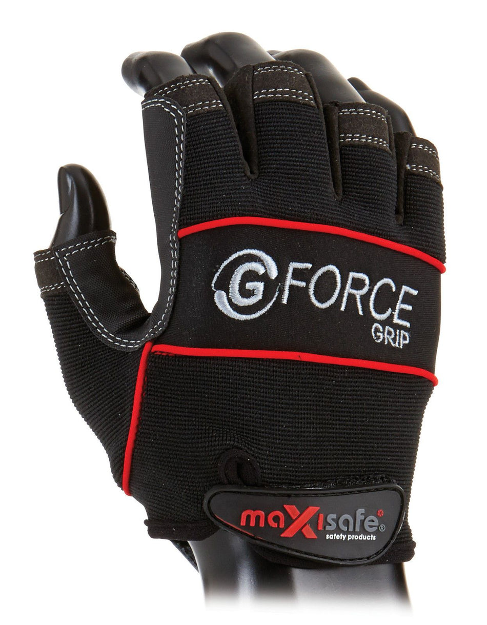 Maxisafe G-Force 'Grip' Mechanics Synthetic Fingerless Safety Gloves