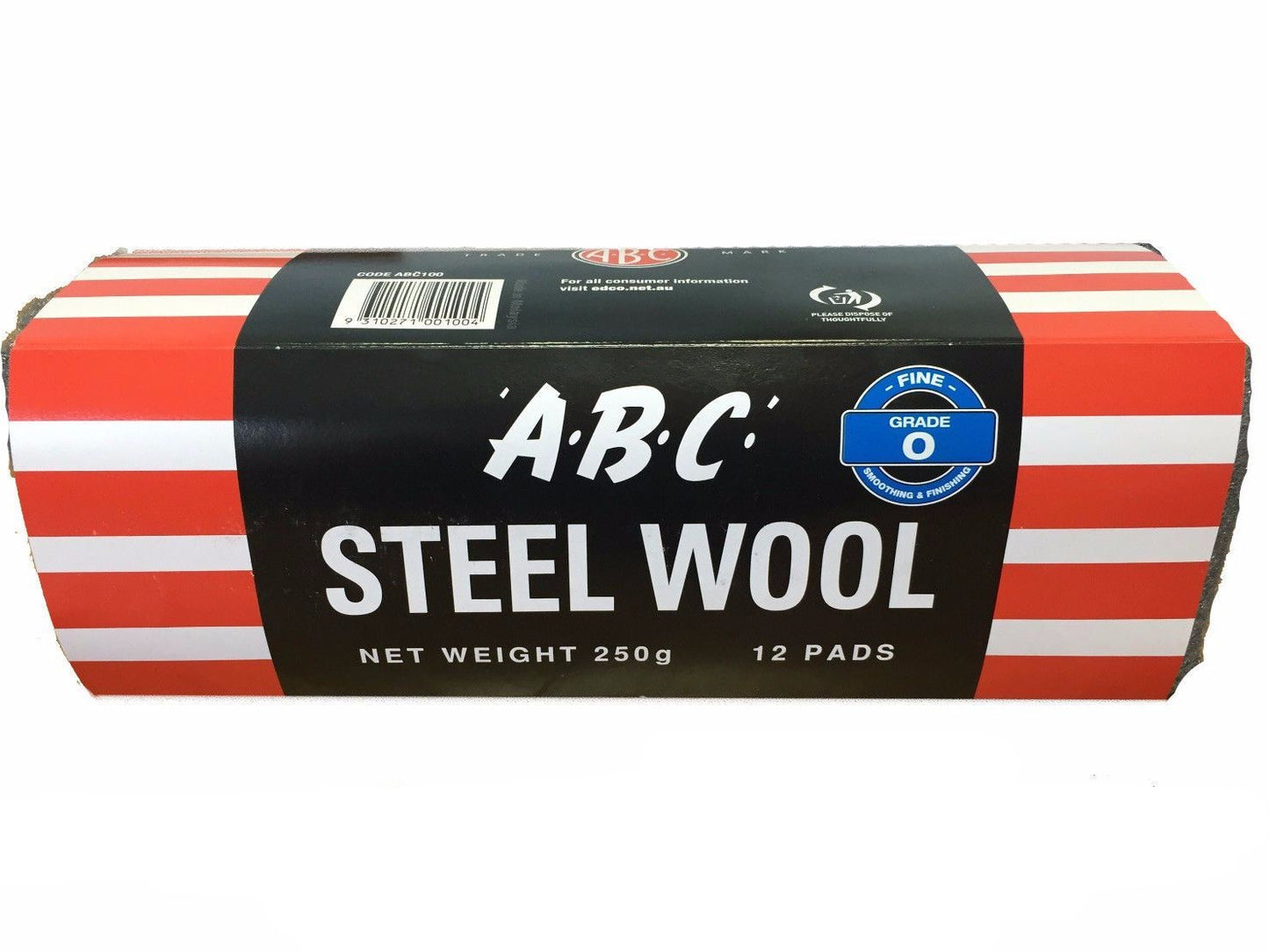 EDCO ABC Steel Wool Fine Grade 0 Smoothing & Finishing 250g Pack x 12 Pads