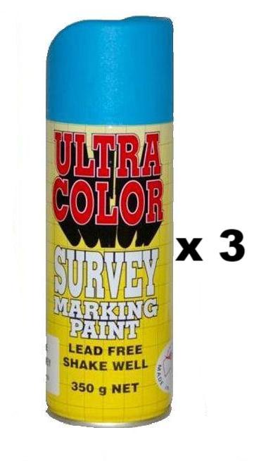ULTRACOLOR Survey Marking Paint Spot Marker Aerosol Can 350g Blue x 3