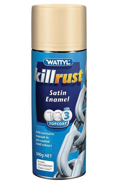 Killrust Satin Enamel Aerosol Match Colorbond Steel Colour 300g Classic Cream