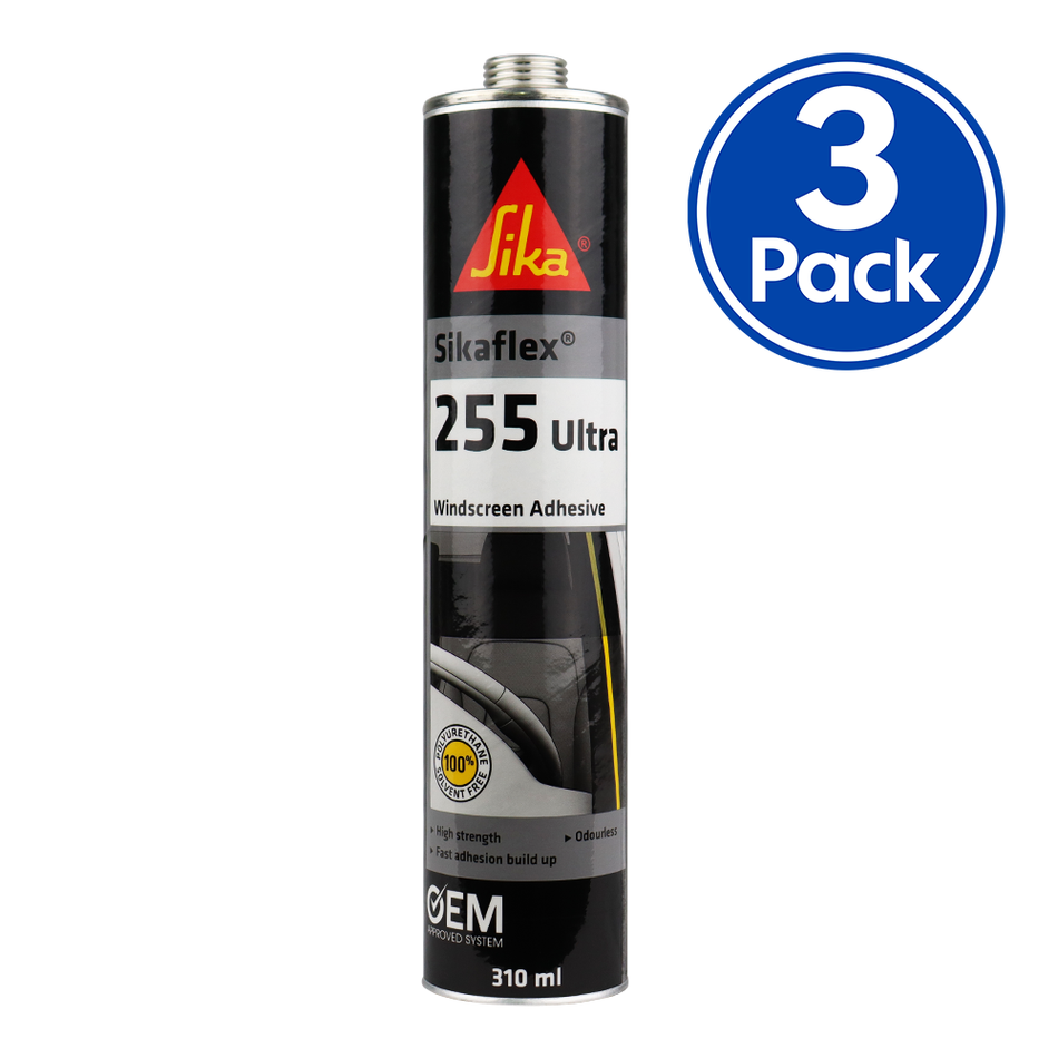 SIKAFLEX 255 Ultra Windscreen Adhesive 310ml Automotive Glass Adhesive x 3 Pack