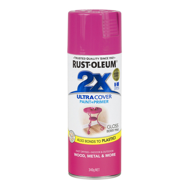 RUST-OLEUM 2X Gloss Paint & Primer Spray Paint 340g Berry Pink x 3 Pack