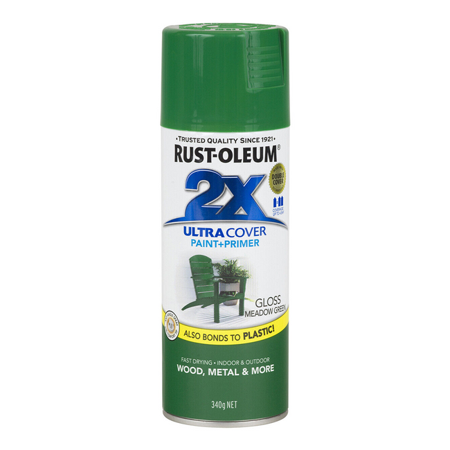 RUST-OLEUM 2X Gloss Paint & Primer Spray Paint 340g Meadow Green x 3 Pack