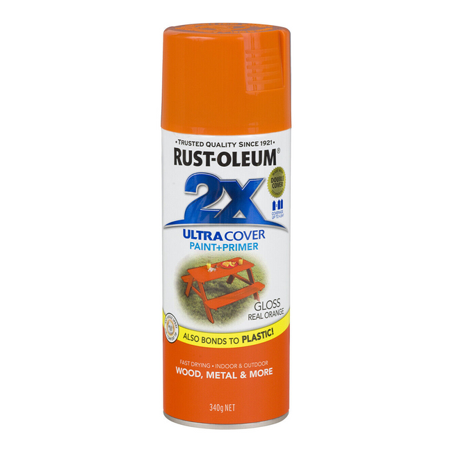 RUST-OLEUM 2X Gloss Paint & Primer Spray Paint 340g Real Orange x 3 Pack