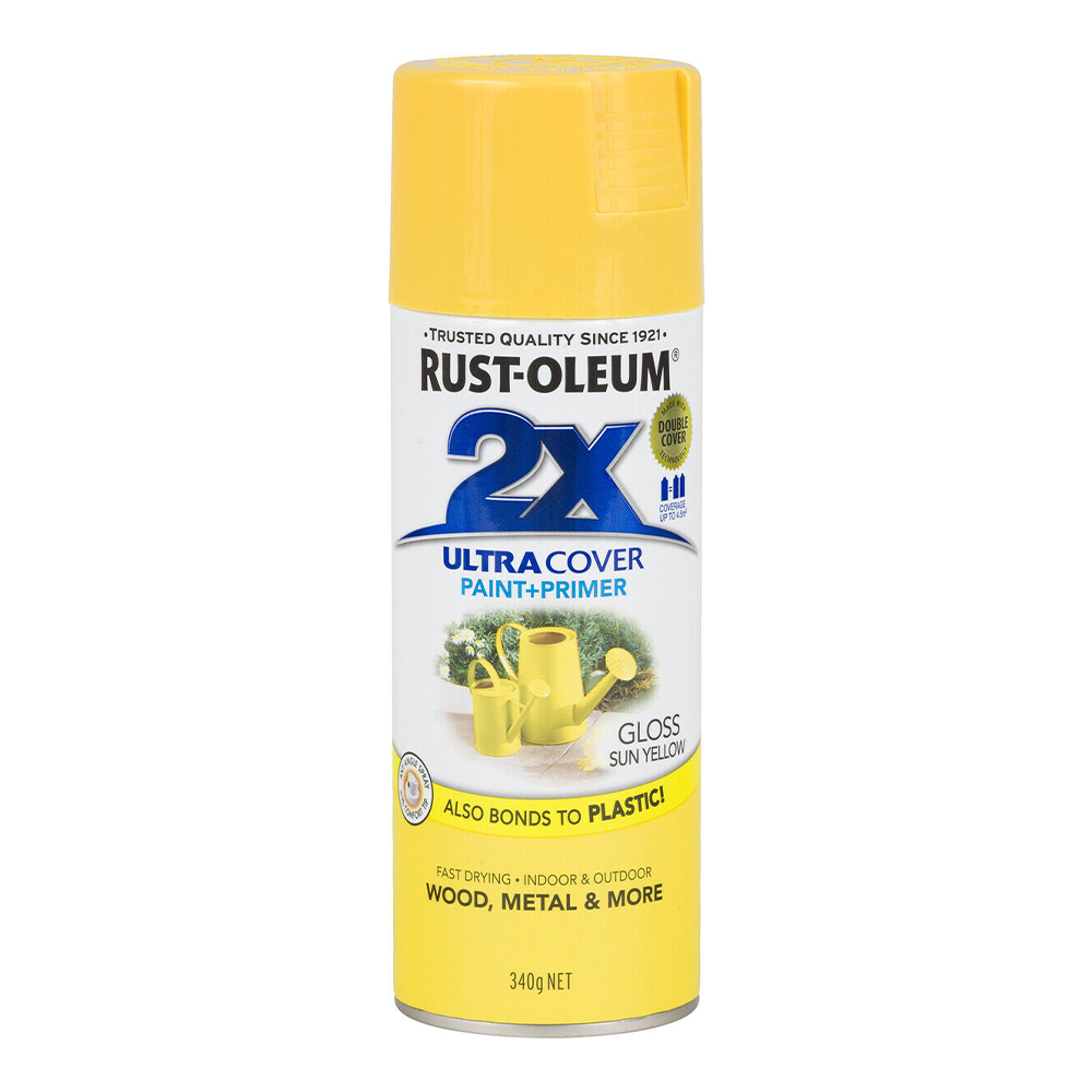 RUST-OLEUM 2X Gloss Paint & Primer Spray Paint 340g Sun Yellow x 3 Pack