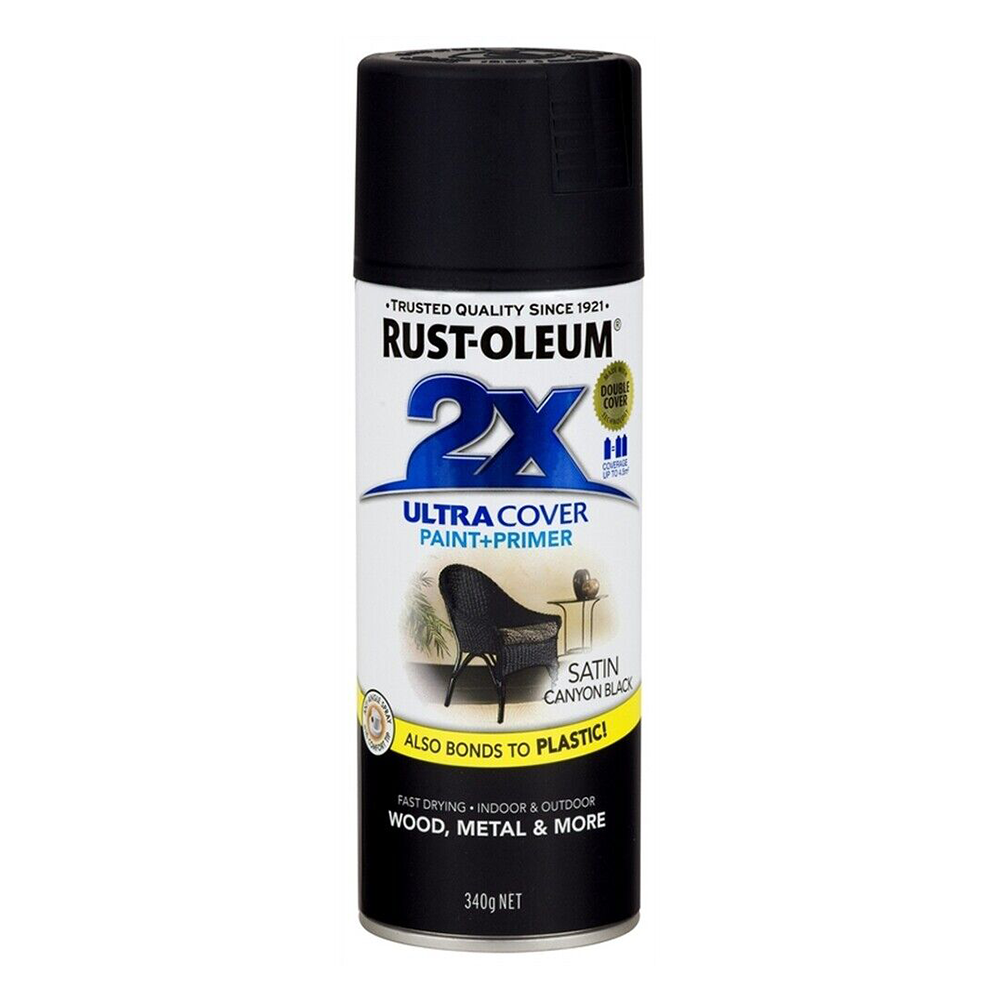 RUST-OLEUM 2X Satin Paint & Primer Spray Paint 340g Canyon Black x 3 Pack