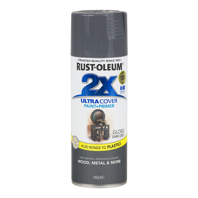 RUST-OLEUM 2X Gloss Paint & Primer Spray Paint 340g Dark Grey x 3 Pack